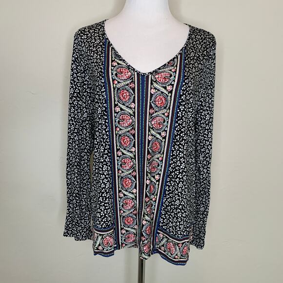 J. Jill Black Floral Knit Top Blouse Sz Petite Medium - Picture 1 of 9